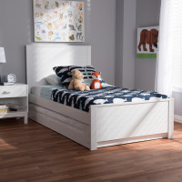 Baxton Studio HT1702-White-Twin-TRDL Catalina Modern Classic Mission Style White-Finished Wood Twin Platform Bed with Trundle